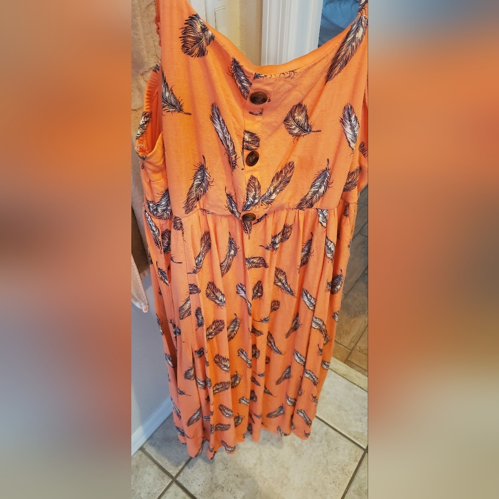 Pink Feather Midi Dress lined and with pockets